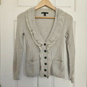 Banana Republic Women Sweater Sz Pet S V Neck Ruffled Gray Buttons Pockets Shift